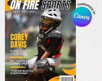 Custom Sports Magazine Cover: Youth Athlete Gift (Canva Template, Digital Download)