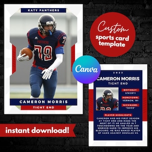 Crie seu próprio cartão esportivo, cartão esportivo personalizado, impressão comercial, modelo Canva, download digital, design esportivo moderno, presente para atleta