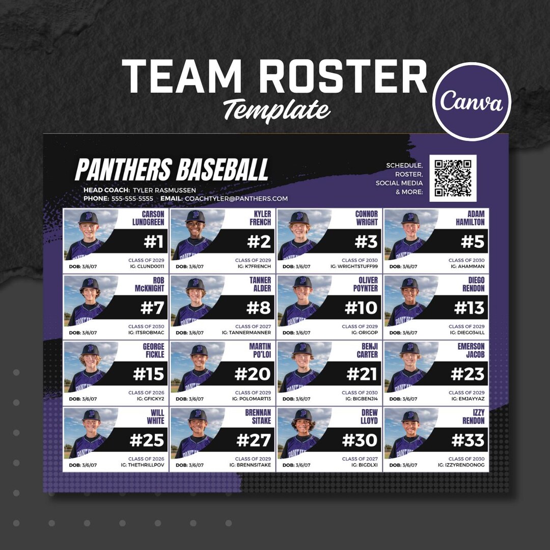 Team Recruit Roster Canva Template: Any Sport, 16 Players (digital) - Etsy