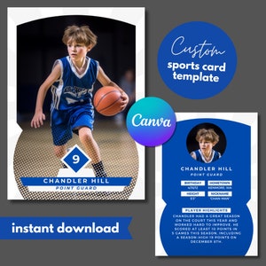 Modello di carta sportiva personalizzata Canva, Crea la tua, Carta collezionabile per atleta, Trascina e rilascia modifiche facili, Regalo personalizzato, Stampabile, Design