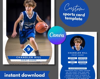 Custom Sports Card Template Canva, Create Your Own, Trading Card for Athlete, Drag and Drop Easy Edits, Personalized Gift, Printable, Design