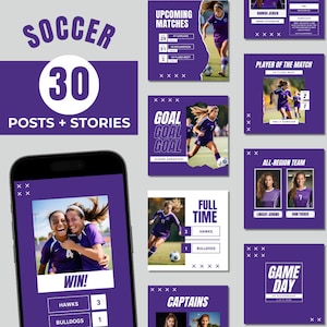 Soccer Social Media Canva Templates: Purple Team Posts (Instant Download)