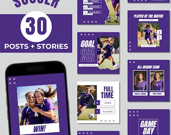 Soccer Social Media Canva Templates: Purple Team Posts (Instant Download)