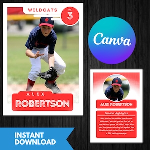 Modello tela per carte da baseball, Crea il tuo design di trading, Regalo per l'atleta, Sport giovanili, Modifiche facili, Trascina rilascio, Foto personalizzata, Download