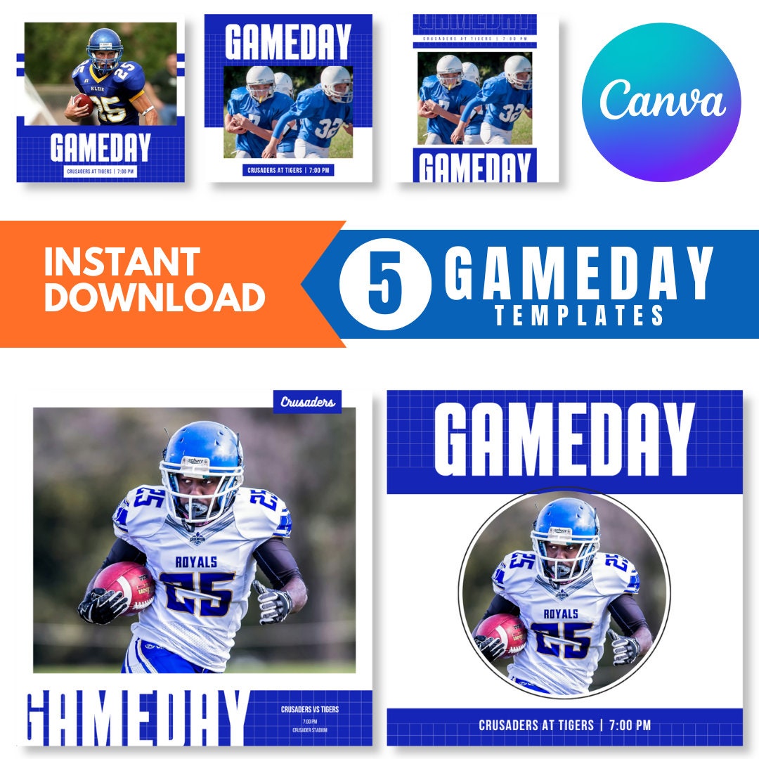Gameday Canva Templates, Social Media Posts, Digital Download, Blue and Gameday Canva Templates, Social Media Posts, Digital Download, Blue and