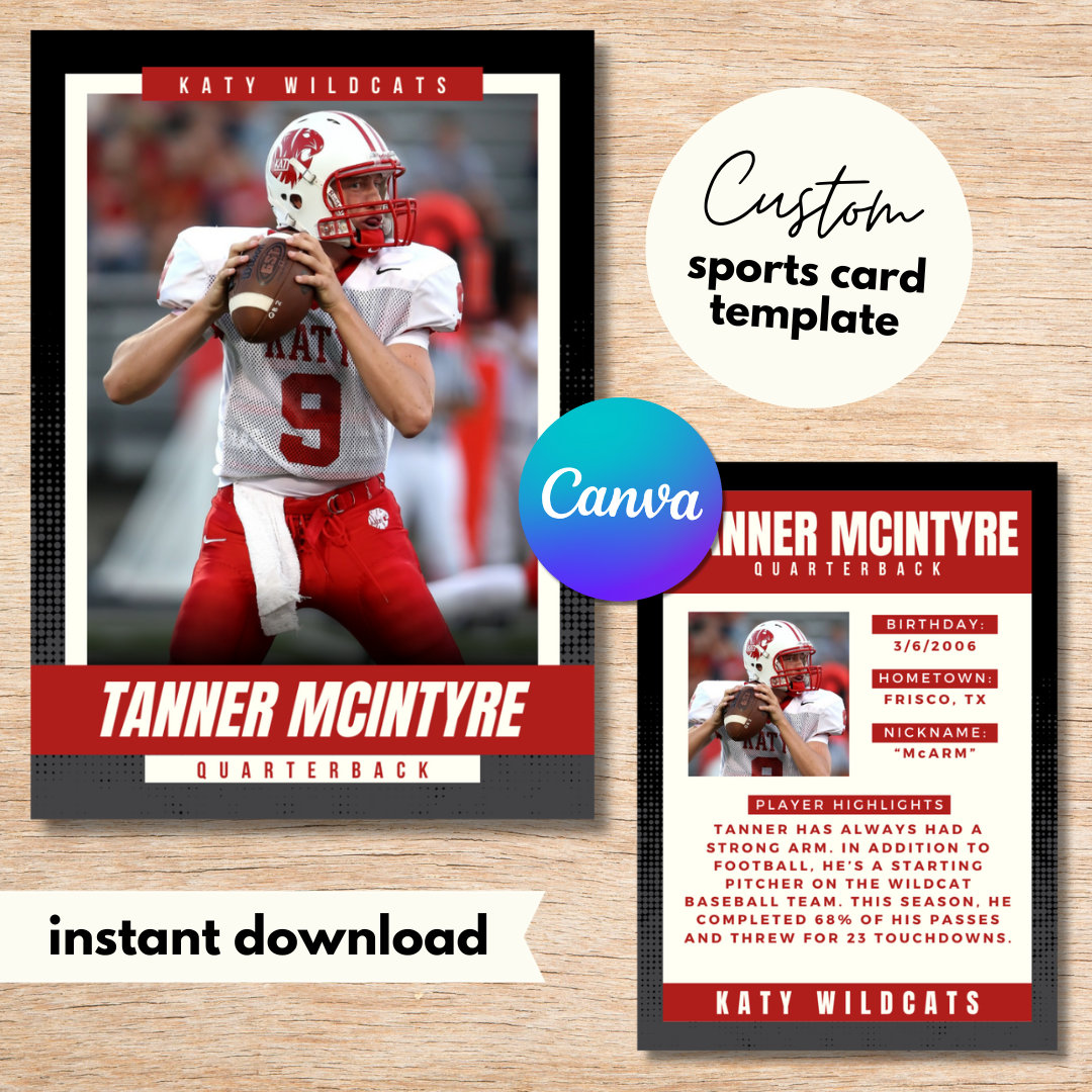 Custom Sports Card Template: Modern Athlete Design (Digital Download)