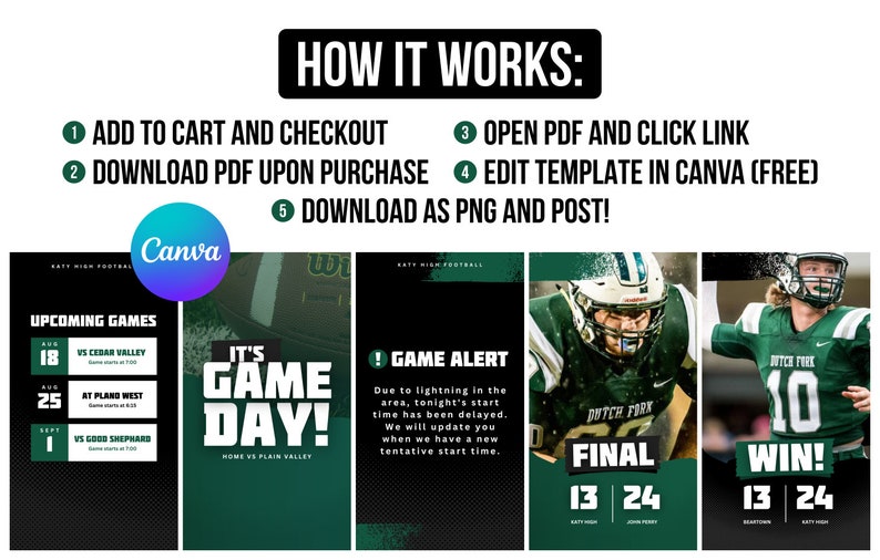 Sports Team Instagram Canva Pack, Green and Black, High School Sports
