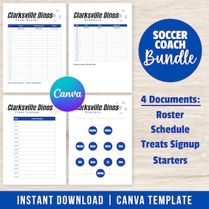Soccer Coach Canva Template Bundle, 4 Documents, Team Roster, Team Schedule, Treat Signups, Starters, Soccer Lineup, Instant Download