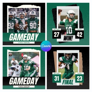 Sports Instagram Canva Pack, Green and Black, Football Content Pack, Gameday, Football, Gameday Graphics, Sports Team Download, Game Day