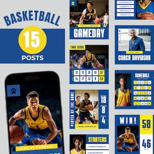 15 Basketball Canva Templates, Sports Social Media, Instagram Templates, Digital Download, Customizable Team Posts, Game Day Bundle, Blue