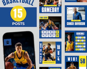 15 Basketball Canva Templates, Sports Social Media, Instagram Templates, Digital Download, Customizable Team Posts, Game Day Bundle, Blue
