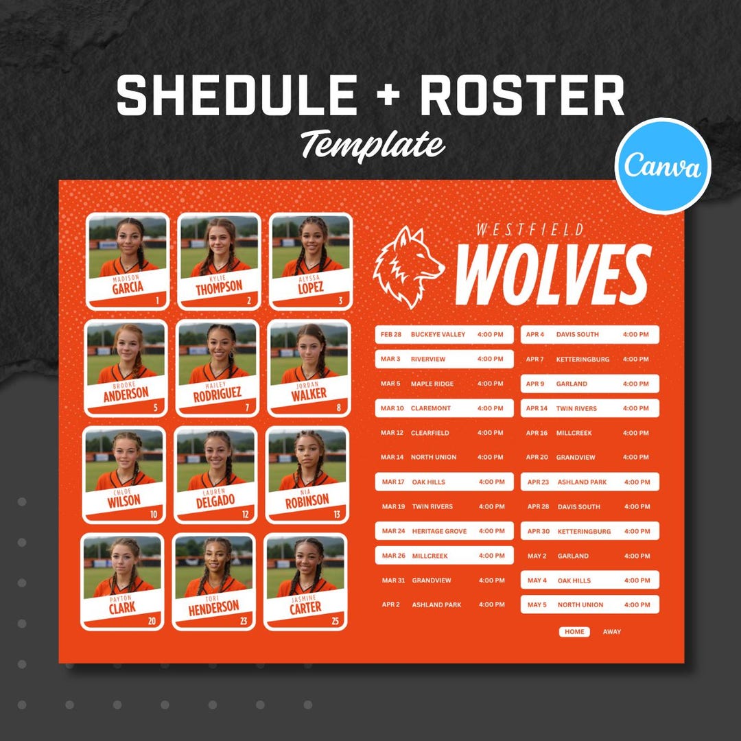 Editable Team Roster and Schedule Template Canva - Etsy