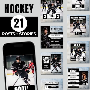 Modèles Canva de hockey, publications Instagram sportives, médias sociaux d’équipe, graphiques Instagram Gameday, marketing d’équipe de hockey, gestionnaire de médias sociaux