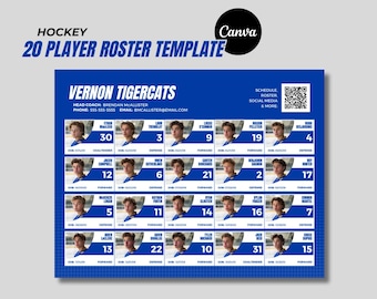 Hockey Roster Template: 20 Player Team Profile, Customizable (Canva, Instant Download)