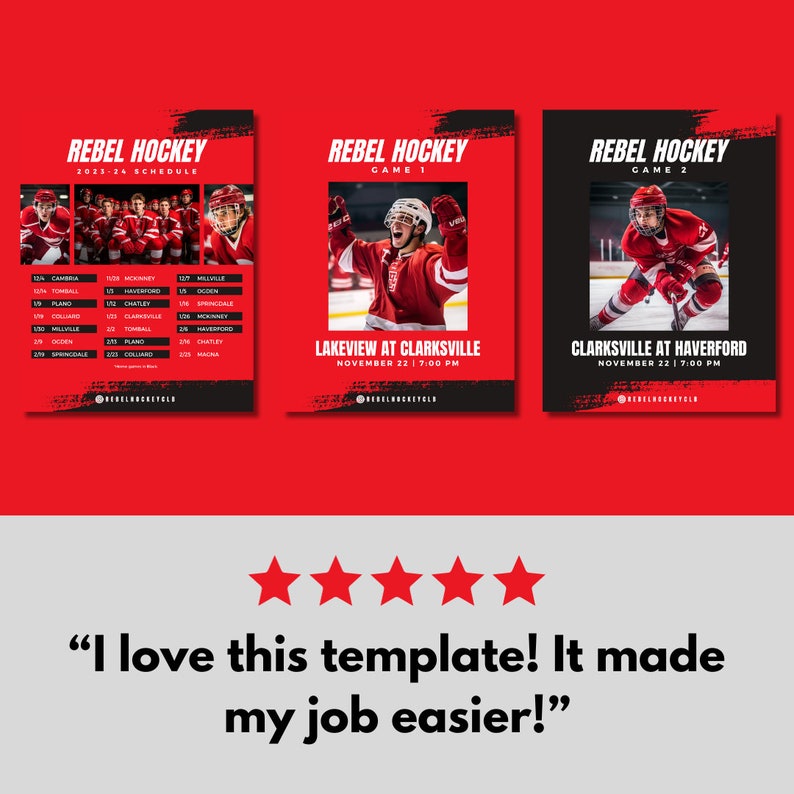 Hockey Team Schedule Template, Easy Edits Canva, Download Flyer, Sports ...