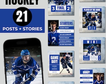 Hockey Canva Templates, Sports Instagram Posts, Team Social Media, Gameday Graphics, Hockey Team Marketing, Social Media Manager, Blue Team