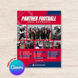 Football Schedule Poster Template, 3 Sizes, Football Team Poster, Digital Download, Football Schedule, Canva Template, Instant Download