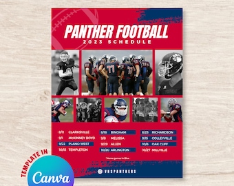 Football Schedule Poster Template, 3 Sizes, Football Team Poster, Digital Download, Football Schedule, Canva Template, Instant Download