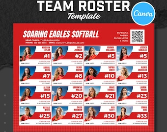 Team Recruit Roster Canva Template: Any Sport, 16 Players (Digital)