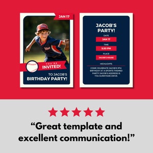 Sports Card Birthday Invite, Editable Canva Template, Custom Design, Baseball Soccer, Basketball, Party Invitation, Kid Boy Celebration, PNG image 5