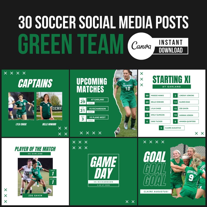 Soccer Social Media Canva Templates: Team Graphics Bundle (digital ...