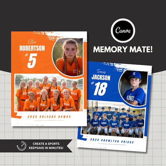 Baseball Softball Memory Mate Canva Template: Team Photo Keepsake (Digital Download)