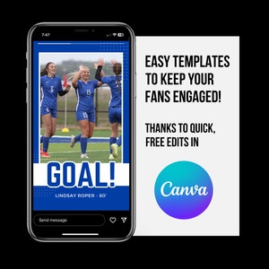 Soccer Team Instagram Stories Canva, Blue and White, High School Sports, Match Day, Soccer, Football, Scores, Social Media, Story, Sports