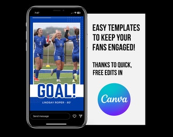 Soccer Team Instagram Stories Canva, Blue and White, High School Sports, Match Day, Soccer, Football, Scores, Social Media, Story, Sports
