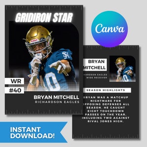 Cartão de futebol personalizado, crie o seu próprio, cartão colecionável esportivo, modelo editável do Canva, download digital, edição fácil, presente para atletas, jovens