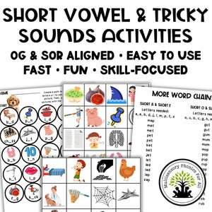 Short Vowel Discrimination & Tricky Sound Phonics Activities- Orton-Gillingham and Science of Reading- Centers + Intervention