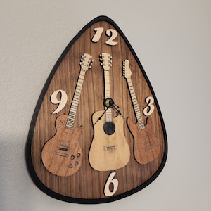 Horloge murale guitare, horloge en bois