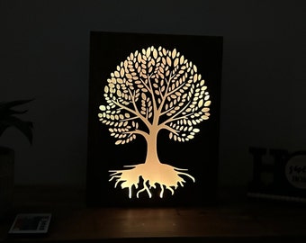 Tree of life led light lantern gift, Night light, Wooden lamp