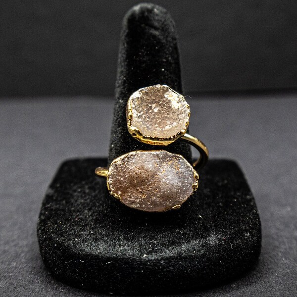 Natural raw Sugar Druzy Quartz Ring | Druzy Jewelry | Titanium Aura Quaryz | Crystal Stone Ring | Gift For Girlfriend | Gift For Her