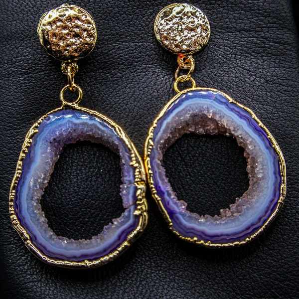 Purple Agate Slice Earrings | Geode Earrings | Handmade Earrings | Natural Agate | Earrings For Women | Gold Chain Earrings | Gift For Her