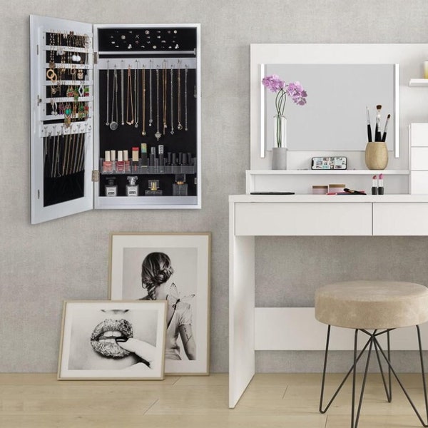 Handmade Wooden Jewelry Cabinet Armoire with Frameless Mirror | Jewelry Cabinet | Display Cabinet | Jewelry Storage | Jewelry Organizer