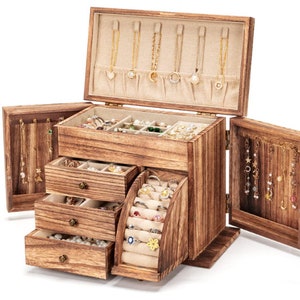 Massivholz handgefertigte Schmuckschatulle für Frauen Schmuckschatulle mit Gravur Schmuck Organizer Große Schmuckschatulle Schmucketui Schmuckschatulle Mädchen Bild 4