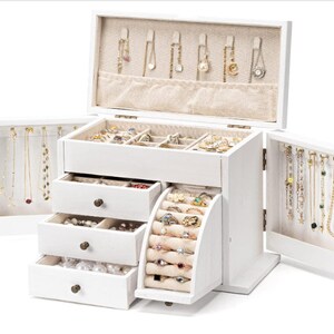 Massivholz handgefertigte Schmuckschatulle für Frauen Schmuckschatulle mit Gravur Schmuck Organizer Große Schmuckschatulle Schmucketui Schmuckschatulle Mädchen Bild 5