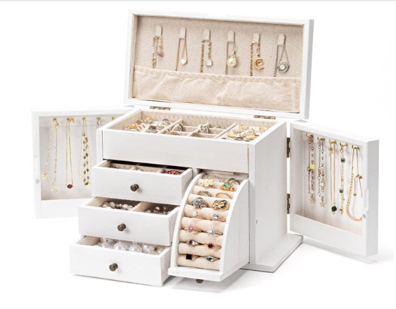 Massivholz handgefertigte Schmuckschatulle für Frauen Schmuckschatulle mit Gravur Schmuck Organizer Große Schmuckschatulle Schmucketui Schmuckschatulle Mädchen Bild 5