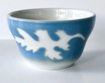 SYRACUSE CHINA USA Oakleigh Blue and White Oak-leaf Airbrushed small Bowl or Sauce Dish, 60's pattern, Pasta Dish, Rice Bowl, Sauce Dish