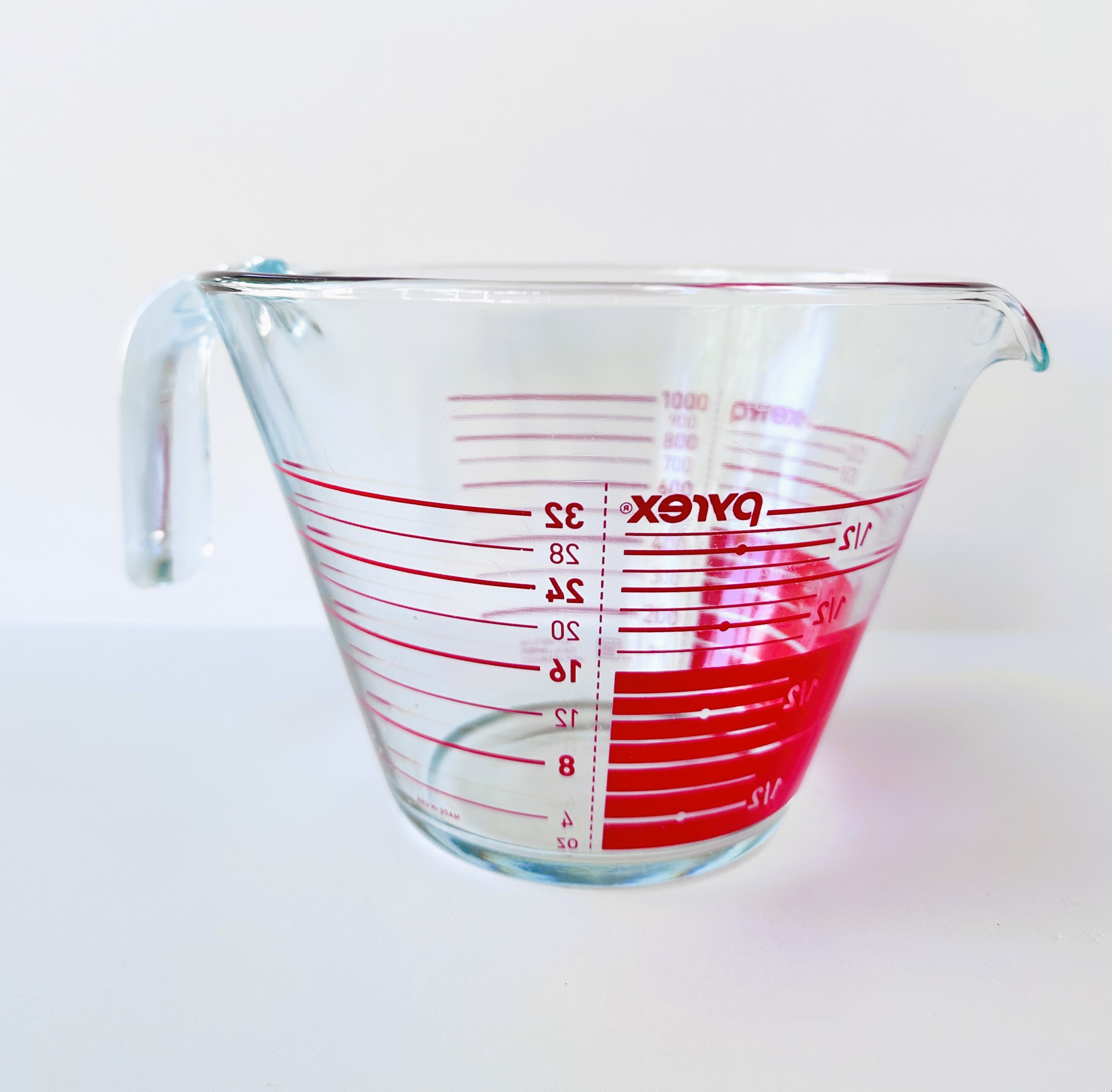 Vintage PYREX 4 Cup 32 Oz 1000 ml Clear Glass Measuring Open Handle #532 USA