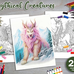 25 Pages of Mythical Creatures, Adult Coloring Book for Relaxation, Coloring Pages, Instant Download, Coloring book, Printable PDF File