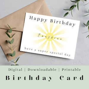 Tarjeta de Cumpleaños Imprimible con Sol y Sol, Tarjeta Digital de Feliz Cumpleaños Alegre y minimalista, Tarjeta de Cumpleaños Imprimir en Casa