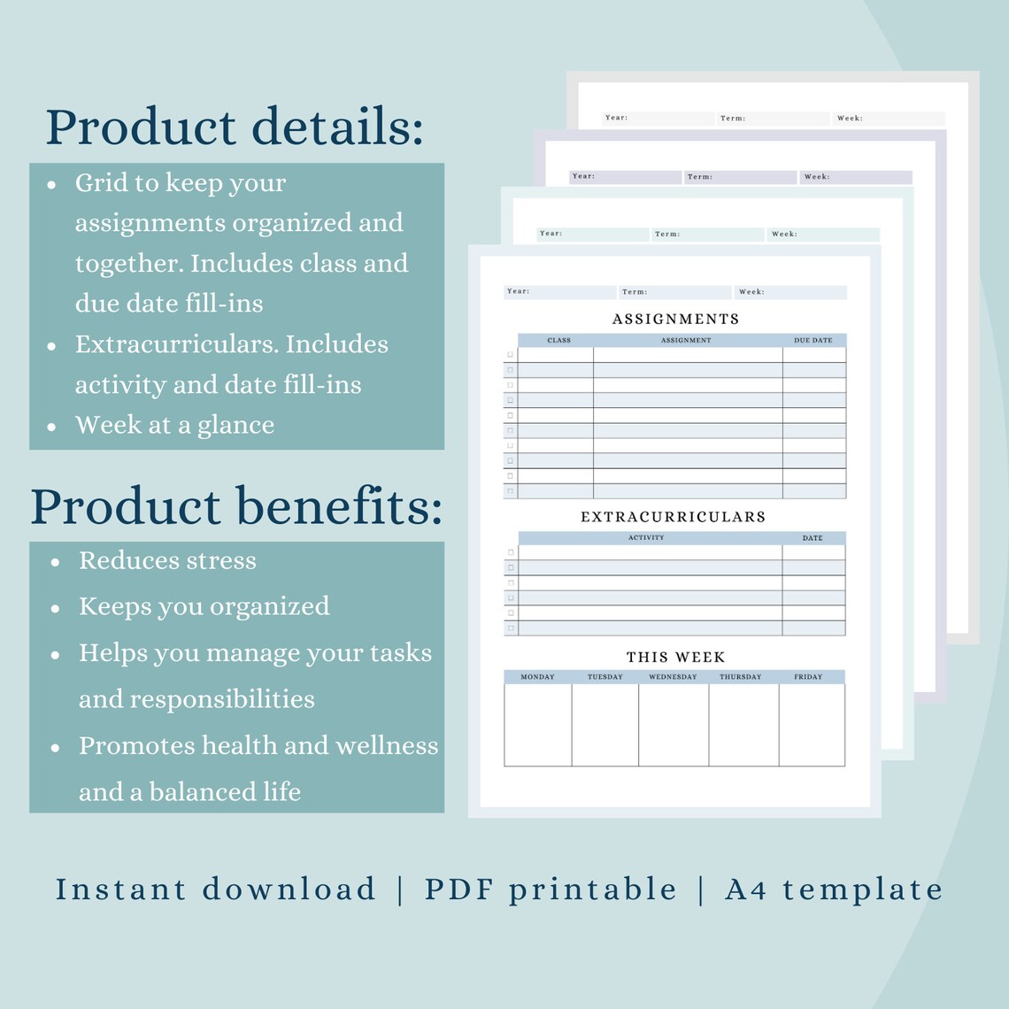 Printable Assignment Tracker | Back to School Planner | Student ...