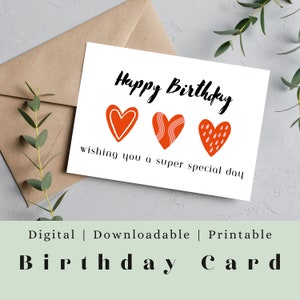 Tarjeta de cumpleaños imprimible con corazones, Tarjeta de cumpleaños impresa en casa, Regalo de cumpleaños, Tarjeta de cumpleaños instantánea, Tarjeta de cumpleaños de corazones Amor