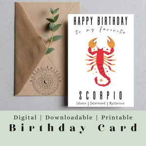 Druckbare Skorpion Geburtstagskarte Skorpion Geburtstagsgeschenk Skorpion Sternzeichen Geburtstagskarte Print at Home Sternzeichen Edition anpassbar