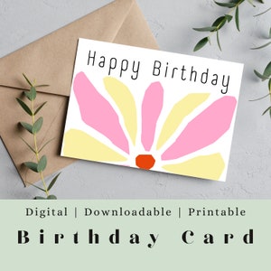 Tarjeta de cumpleaños imprimible con flor, tarjeta de cumpleaños floral, tarjeta de cumpleaños impresa en casa, regalo de cumpleaños para ella