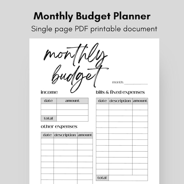 Editable PDF Monthly Budget Planner | Finance Planner | Editable and Printable | Minimalist Design
