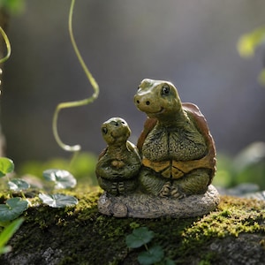 Turtle Family Figurine, Mother and Baby Turtle Statue