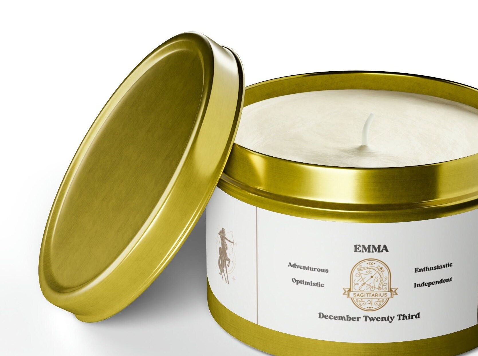 Personalized Zodiac Retro Gold Tin Candle, Custom Astrology Candle