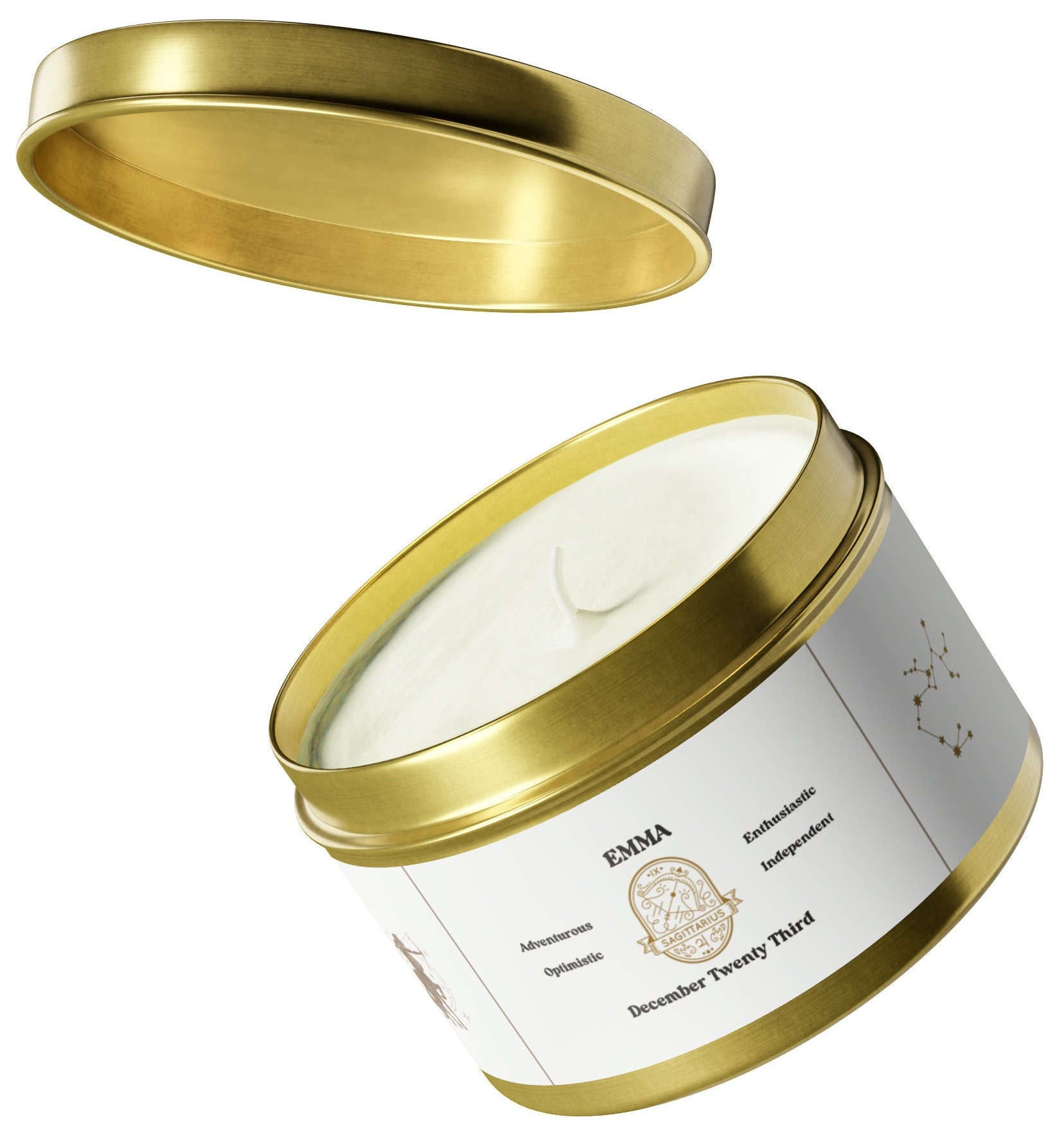 Personalized Zodiac Retro Gold Tin Candle, Custom Astrology Candle